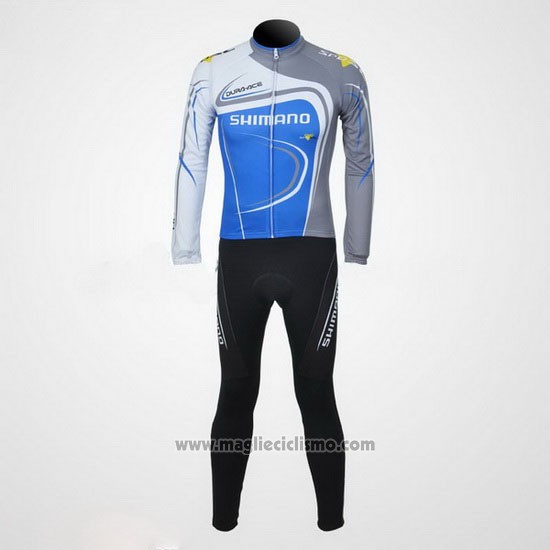 2011 Abbigliamento Ciclismo Shimano Blu e Grigio Manica Lunga e Salopette