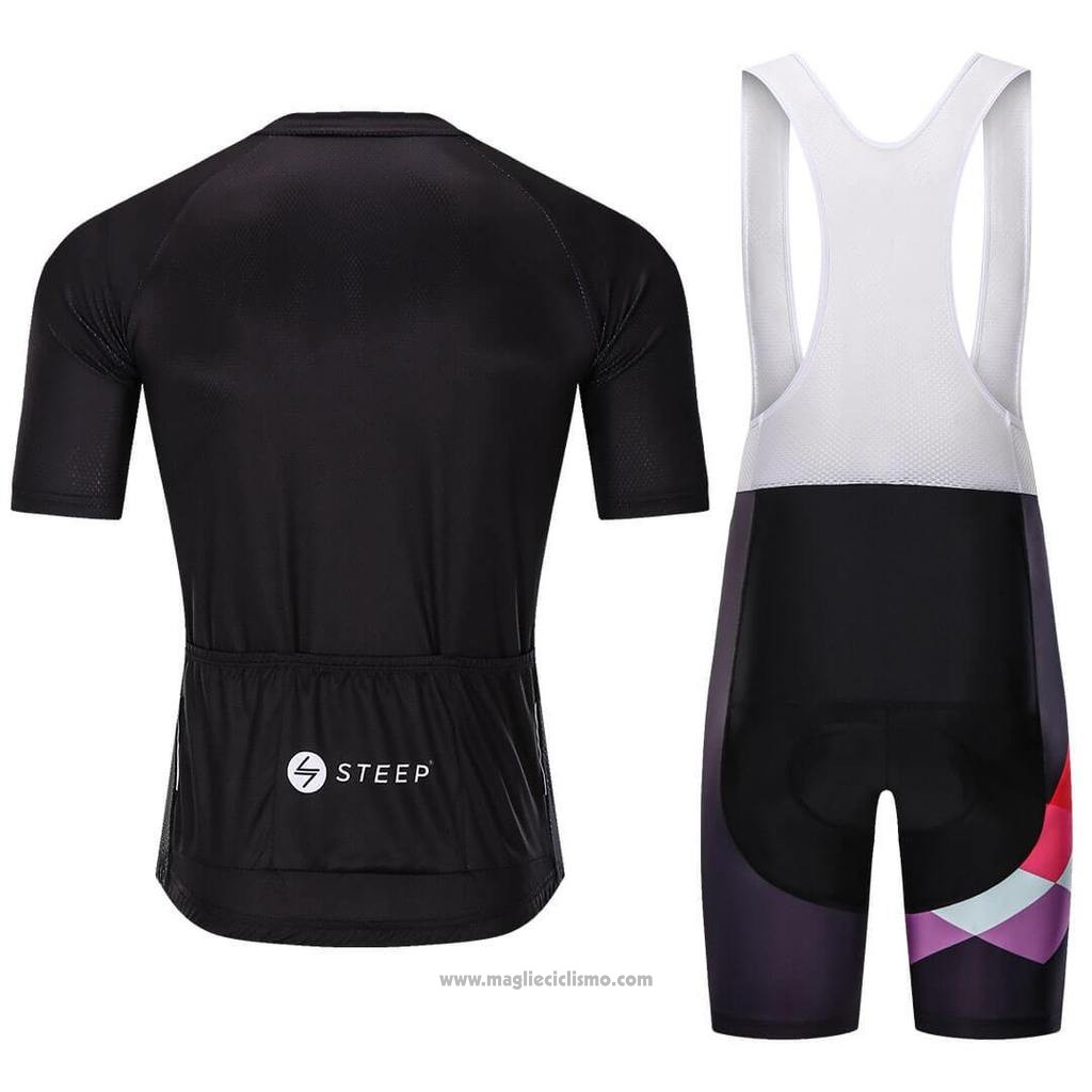 2021 Abbigliamento Ciclismo Steep Nero Fuxia Manica Corta e Salopette