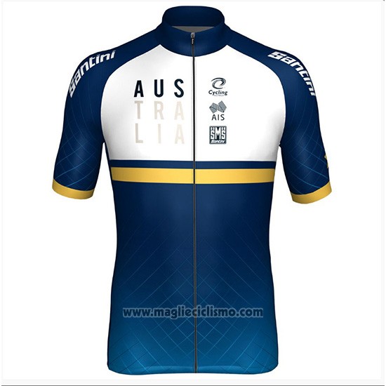 2018 Abbigliamento Ciclismo Australia Bianco e Blu Manica Corta e Salopette