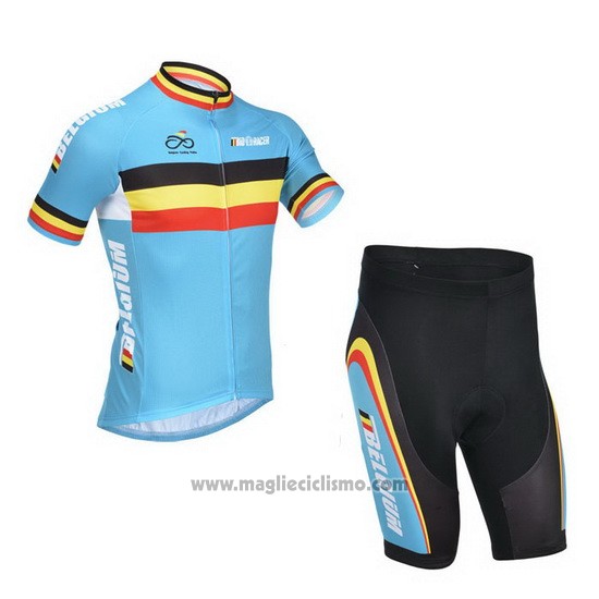 2013 Abbigliamento Ciclismo Belgio Azzurro e Nero Manica Corta e Salopette