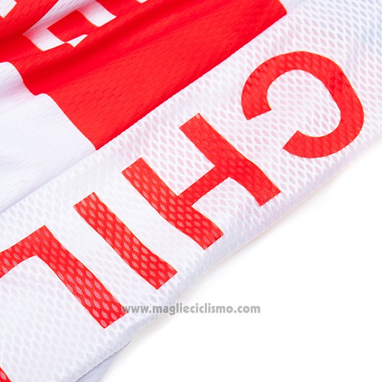2019 Abbigliamento Ciclismo Chile Bianco Rosso Manica Corta e Salopette