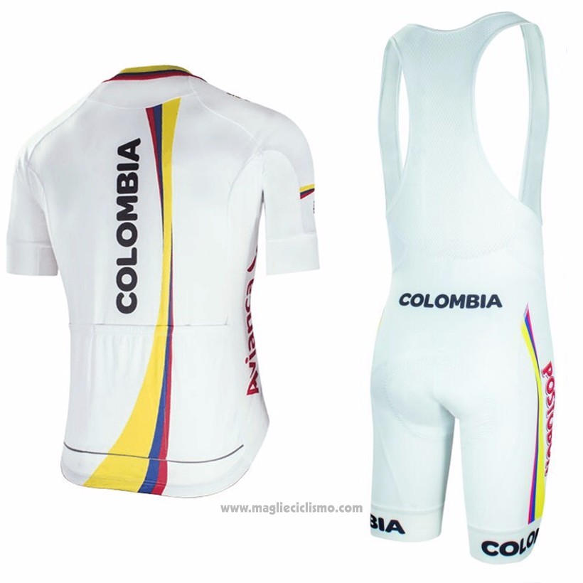 2017 Abbigliamento Ciclismo Colombia Bianco Manica Corta e Salopette
