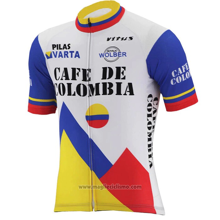 2021 Abbigliamento Ciclismo Colombia Bianco Blu Manica Corta e Salopette