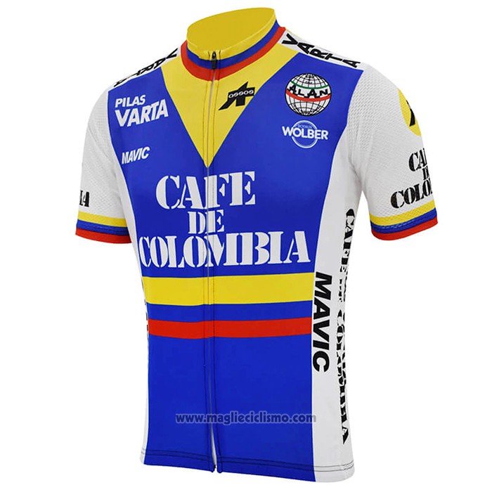 2021 Abbigliamento Ciclismo Colombia Blu Bianco Manica Corta e Salopette