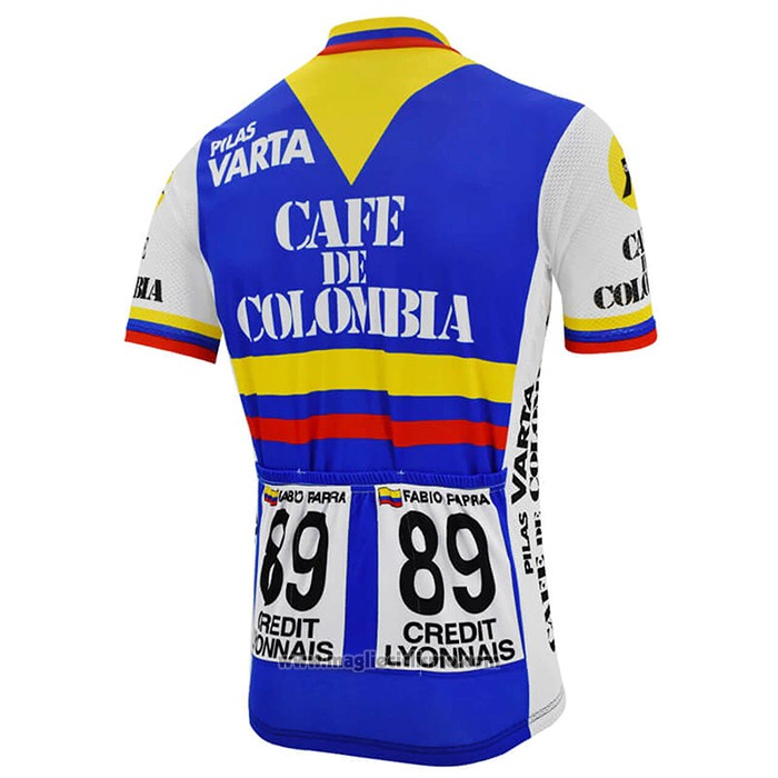 2021 Abbigliamento Ciclismo Colombia Blu Bianco Manica Corta e Salopette
