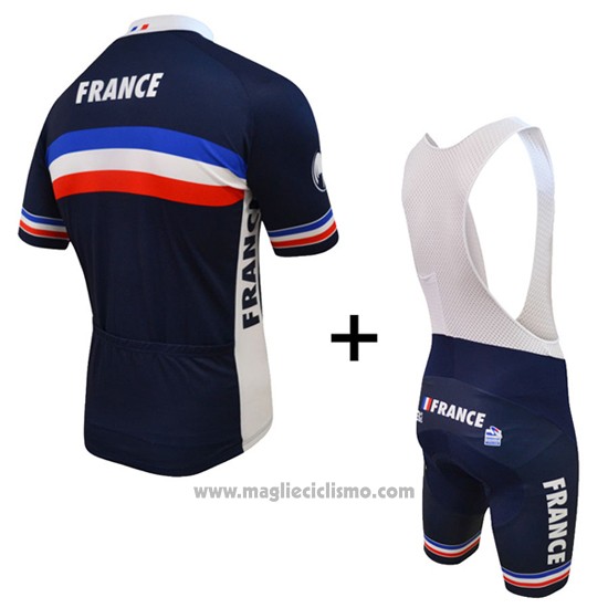 2016 Abbigliamento Ciclismo Francia Blu e Bianco Manica Corta e Salopette