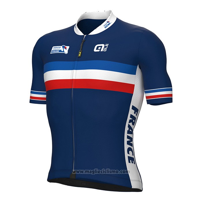 2022 Abbigliamento Ciclismo Francia Blu Manica Corta e Salopette