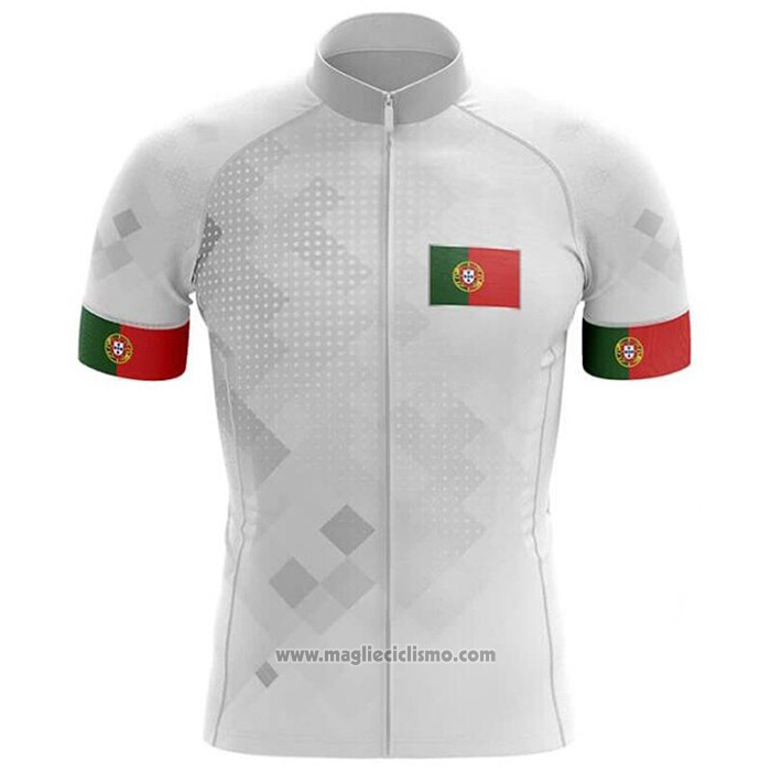 2020 Abbigliamento Ciclismo Campione Portugal Bianco Manica Corta e Salopette
