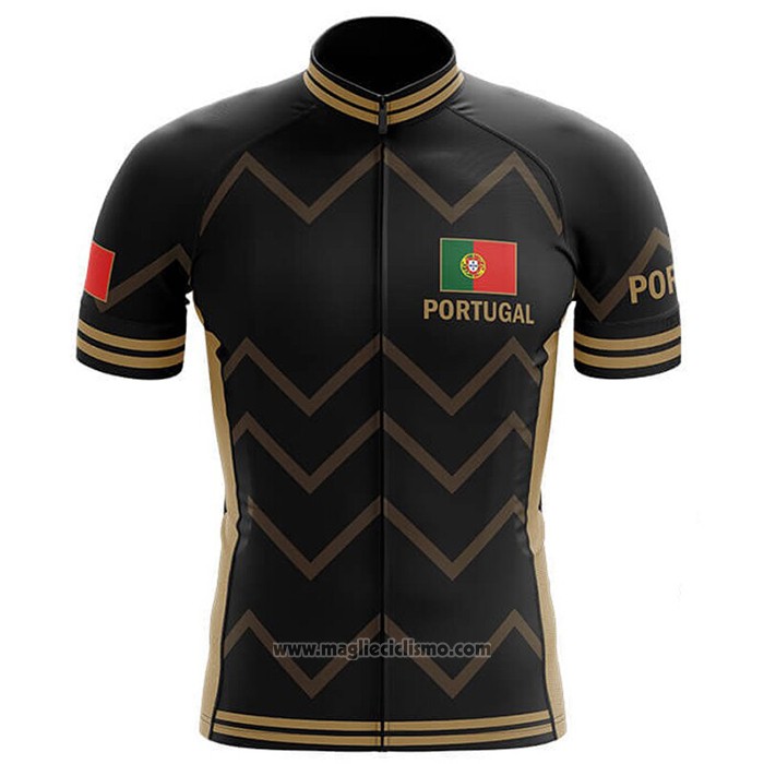2020 Abbigliamento Ciclismo Campione Portugal Nero Giallo Manica Corta e Salopette