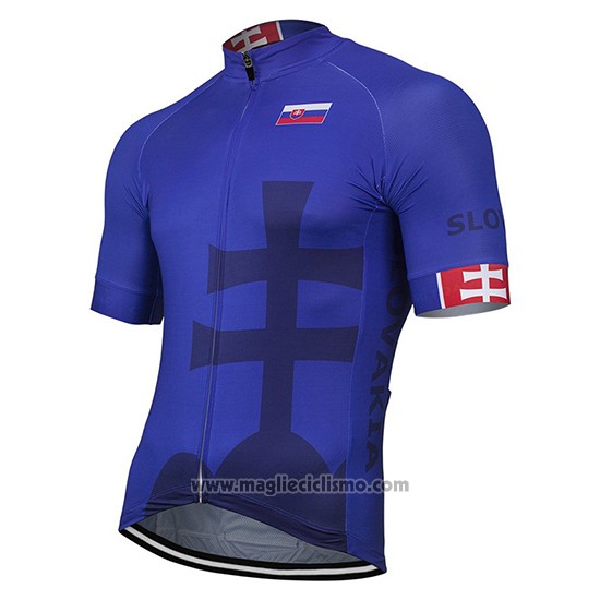 2019 Abbigliamento Ciclismo Slovacchia Blu Nero Manica Corta e Salopette