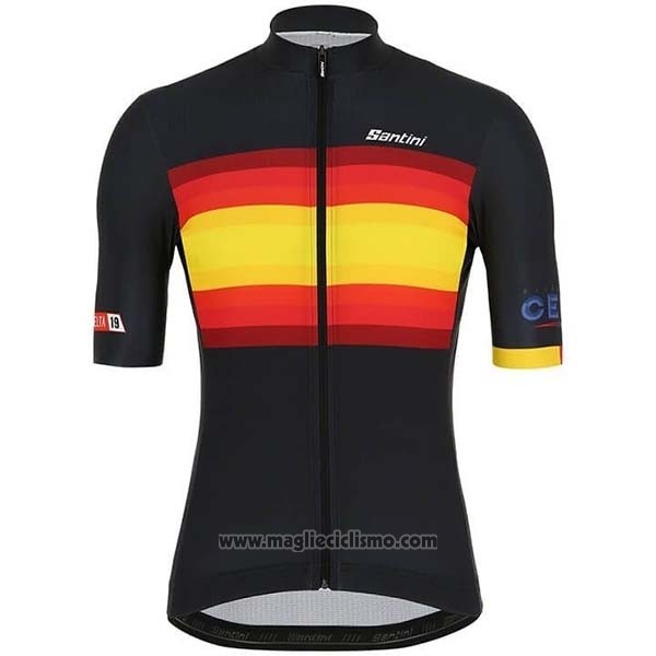 2019 Abbigliamento Ciclismo Spagna Nero Rosso Giallo Manica Corta e Salopette