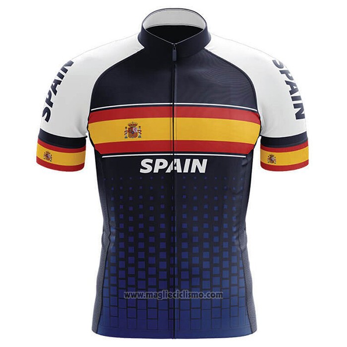 2020 Abbigliamento Ciclismo Campione Spagna Blu Giallo Manica Corta e Salopette