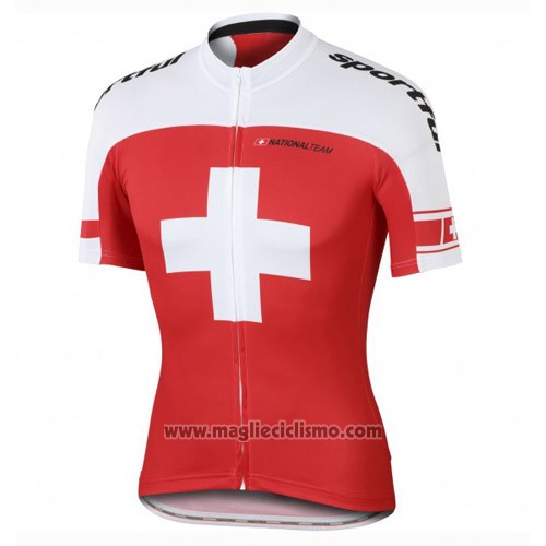 2016 Abbigliamento Ciclismo Svizzera Bianco e Rosso Manica Corta e Salopette