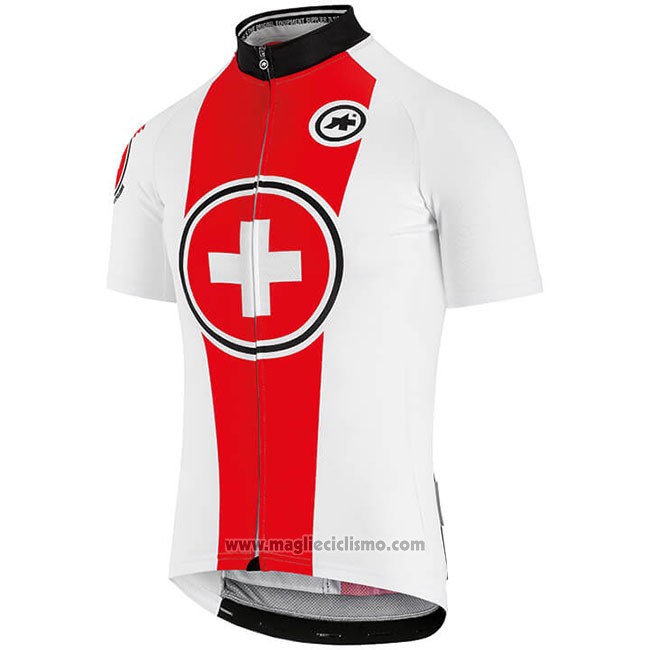 2018 Abbigliamento Ciclismo Svizzera Rosso Bianco Manica Corta e Salopette