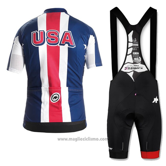 2018 Abbigliamento Ciclismo USA Blu Rosso Bianco Manica Corta e Salopette