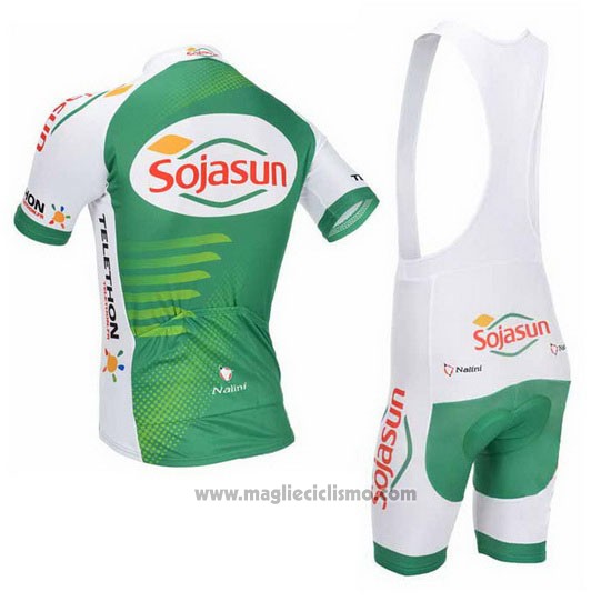 2013 Abbigliamento Ciclismo Sojasun Bianco e Verde Manica Corta e Salopette