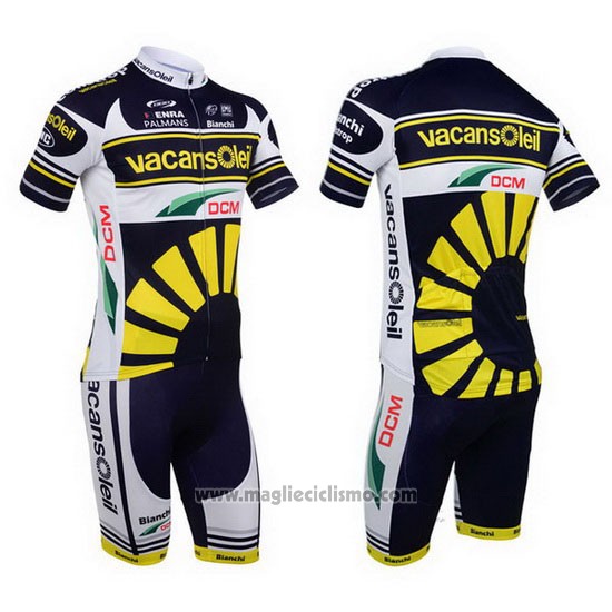 2013 Abbigliamento Ciclismo Vacansoleil Giallo e Nero Manica Corta e Salopette