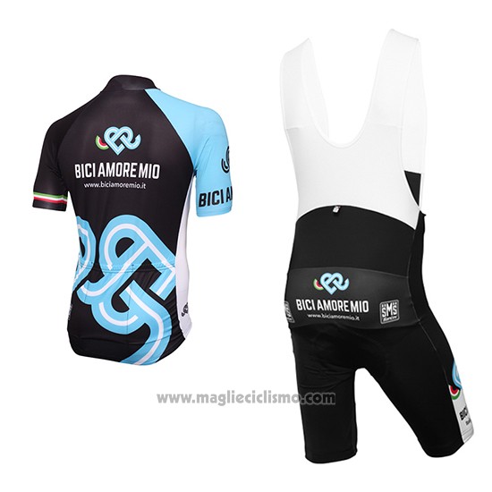 2016 Abbigliamento Ciclismo Bici Amore Mio Nero e Blu Manica Corta e Salopette