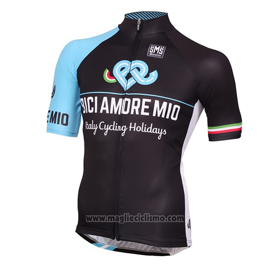2016 Abbigliamento Ciclismo Bici Amore Mio Nero e Blu Manica Corta e Salopette