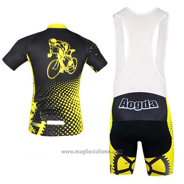 2017 Abbigliamento Ciclismo Aogda Nero e Giallo Manica Corta e Salopette