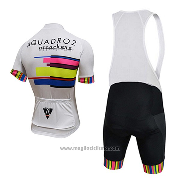 2017 Abbigliamento Ciclismo Aquadro Attackers Bianco Manica Corta e Salopette