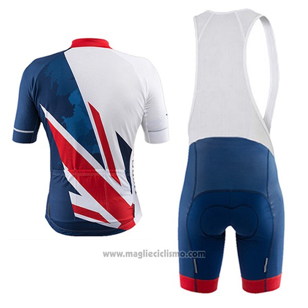 2017 Abbigliamento Ciclismo Great Britain Blu e Bianco Manica Corta e Salopette