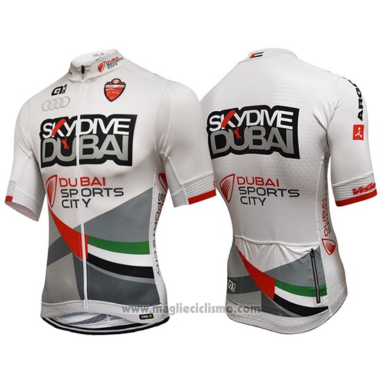 2017 Abbigliamento Ciclismo Skydive Dubai Bianco Manica Corta e Salopette