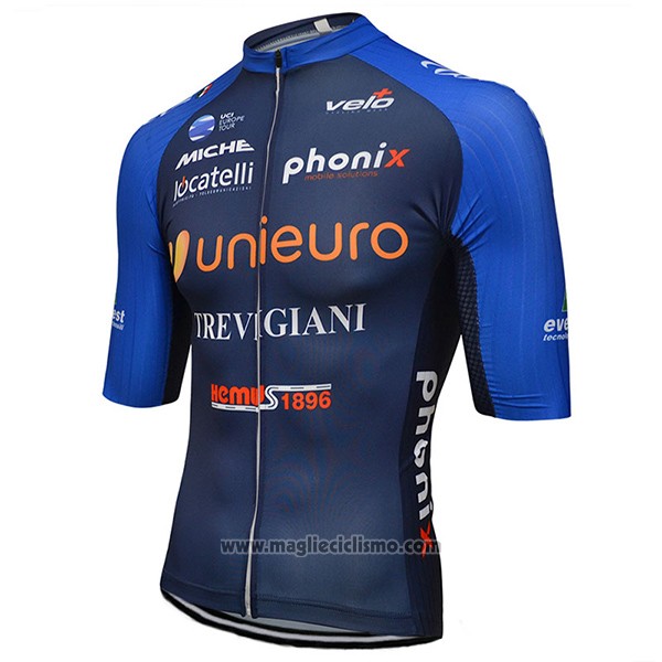 2017 Abbigliamento Ciclismo Unieuro Trevigiani Blu Manica Corta e Salopette