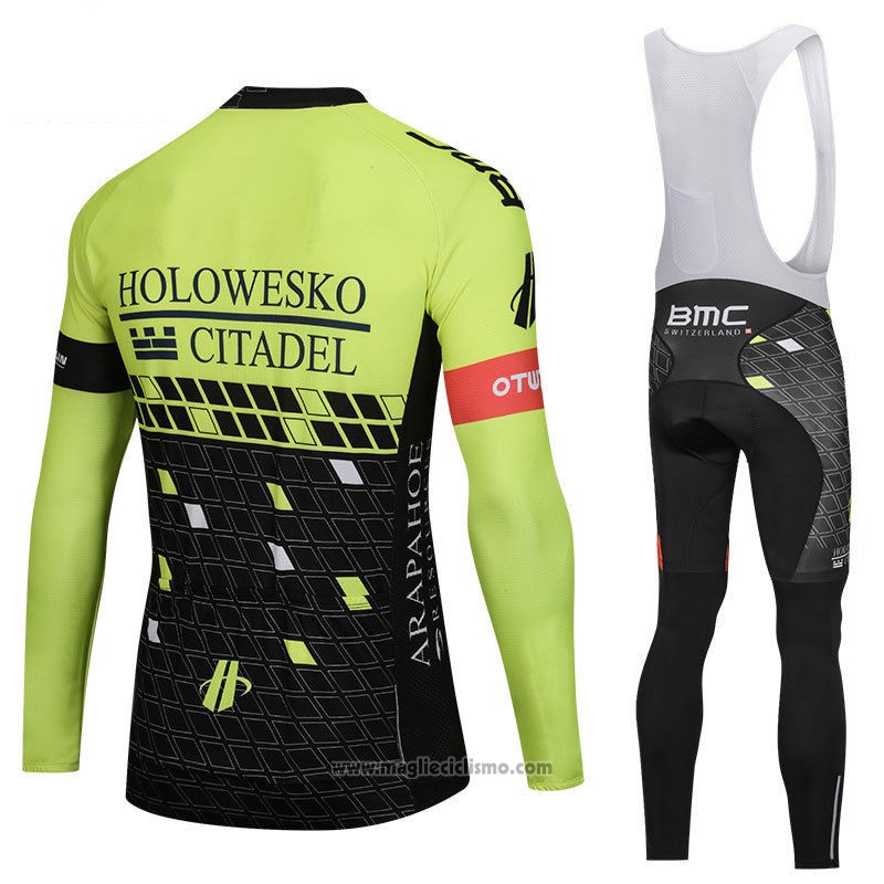 2018 Abbigliamento Ciclismo Holowesko Citadel Verde e Nero Manica Lunga e Salopette