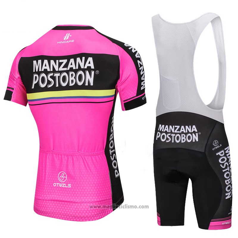2018 Abbigliamento Ciclismo Manzana Postobon Rosa Manica Corta e Salopette