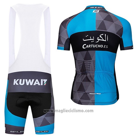 2019 Abbigliamento Ciclismo Kuwait Blu Grigio Manica Corta e Salopette