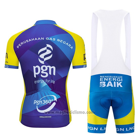 2019 Abbigliamento Ciclismo PGN Blu Aceso Giallo Manica Corta e Salopette