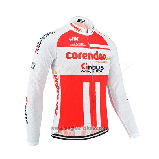 2019 Abbigliamento Ciclismo Corendon Circus Bianco Rosso Manica Lunga e Salopette