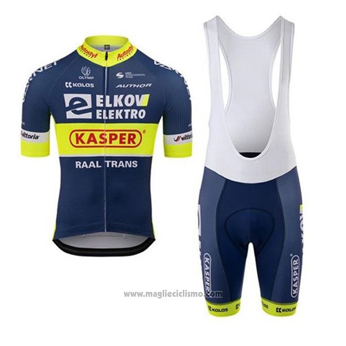 2020 Abbigliamento Ciclismo Elkov-Kasper Blu Giallo Manica Corta e ...