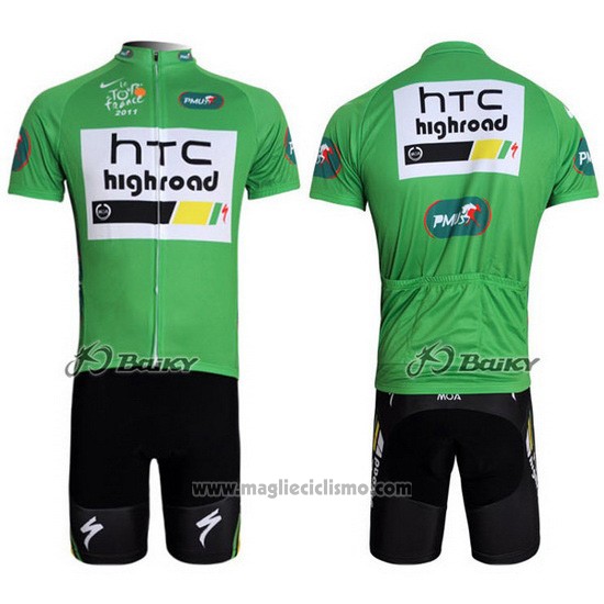 2011 Abbigliamento Ciclismo HTC Highroad Verde e Bianco Manica Corta e Salopette