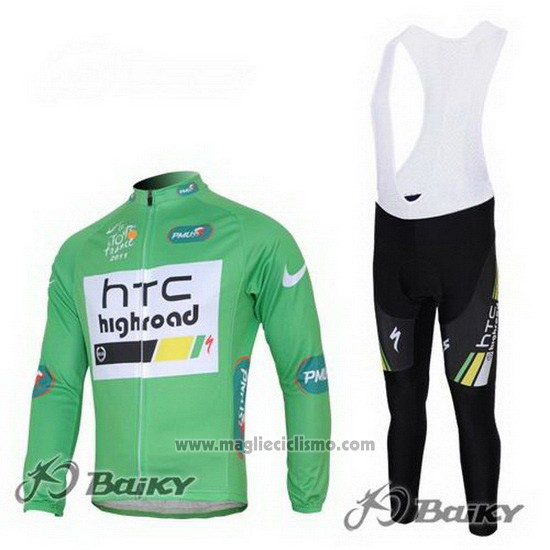 2011 Abbigliamento Ciclismo HTC Highroad Verde e Bianco Manica Lunga e Salopette
