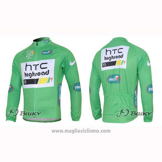 2011 Abbigliamento Ciclismo HTC Highroad Verde e Bianco Manica Lunga e Salopette