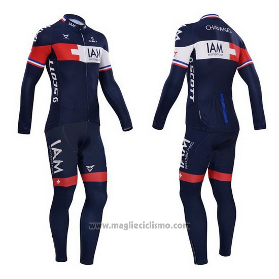 2015 Abbigliamento Ciclismo IAM Blu e Rosso Manica Lunga e Salopette