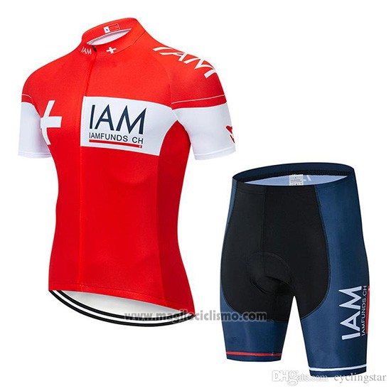 2019 Abbigliamento Ciclismo IAM Rosso Bianco Manica Corta e Salopette