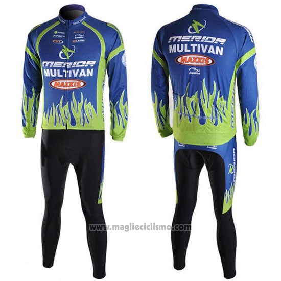 2010 Abbigliamento Ciclismo Merida Blu e Verde Manica Lunga e Salopette
