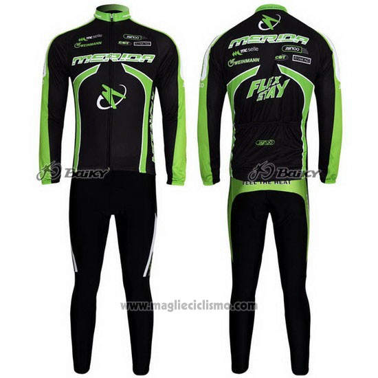 2011 Abbigliamento Ciclismo Merida Nero e Verde Manica Lunga e Salopette