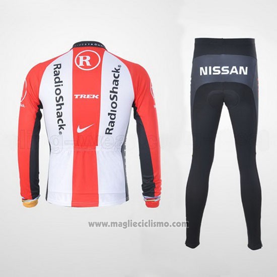 2011 Abbigliamento Ciclismo Radioshack Bianco e Rosso Manica Lunga e Salopette