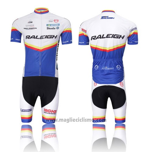 2012 Abbigliamento Ciclismo Raleigh Blu e Bianco Manica Corta e Salopette