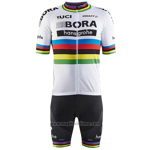 2017 Abbigliamento Ciclismo UCI Mondo Campione Bora Bianco Manica Corta e Salopette
