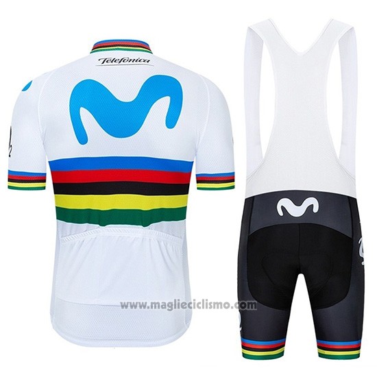 2019 Abbigliamento Ciclismo UCI Mondo Campione Movistar Bianco Manica Corta e Salopette