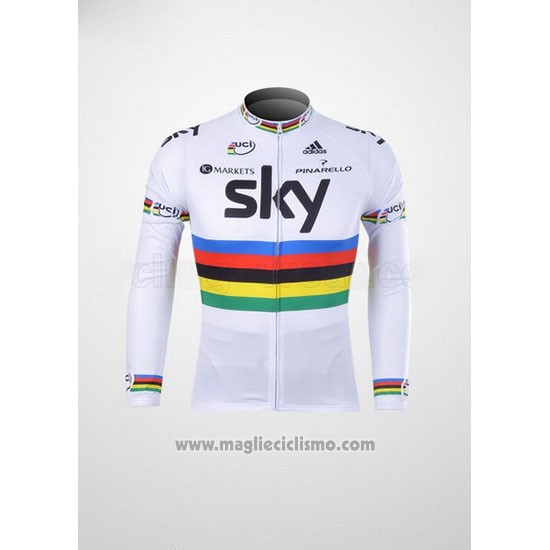2012 Abbigliamento Ciclismo Sky UCI Mondo Campione Nero e Bianco Manica Lunga e Salopette