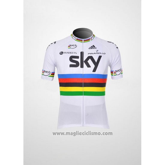 2012 Abbigliamento Ciclismo Sky UCI Mondo Campione Rosso e Bianco Manica Corta e Salopette