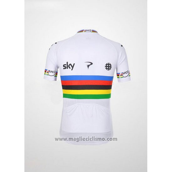 2012 Abbigliamento Ciclismo Sky UCI Mondo Campione Rosso e Bianco Manica Corta e Salopette