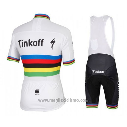 2016 Abbigliamento Ciclismo UCI Mondo Campione Tinkoff Bianco Manica Corta e Salopette
