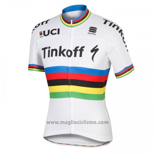 2016 Abbigliamento Ciclismo UCI Mondo Campione Tinkoff Bianco Manica Corta e Salopette